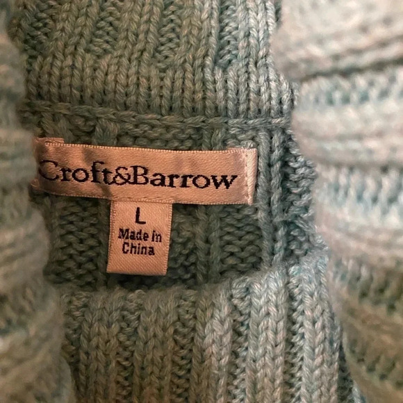 Croft & Barrow Turquoise Comfy Cable Knit Turtleneck Sweater Size Large - Picture 9 of 12